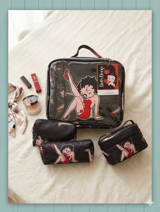 Betty Boop Handbags - NWT Betty Boop 4pc Cosmetic Bag Set Clear Travel Case Pinup Leg